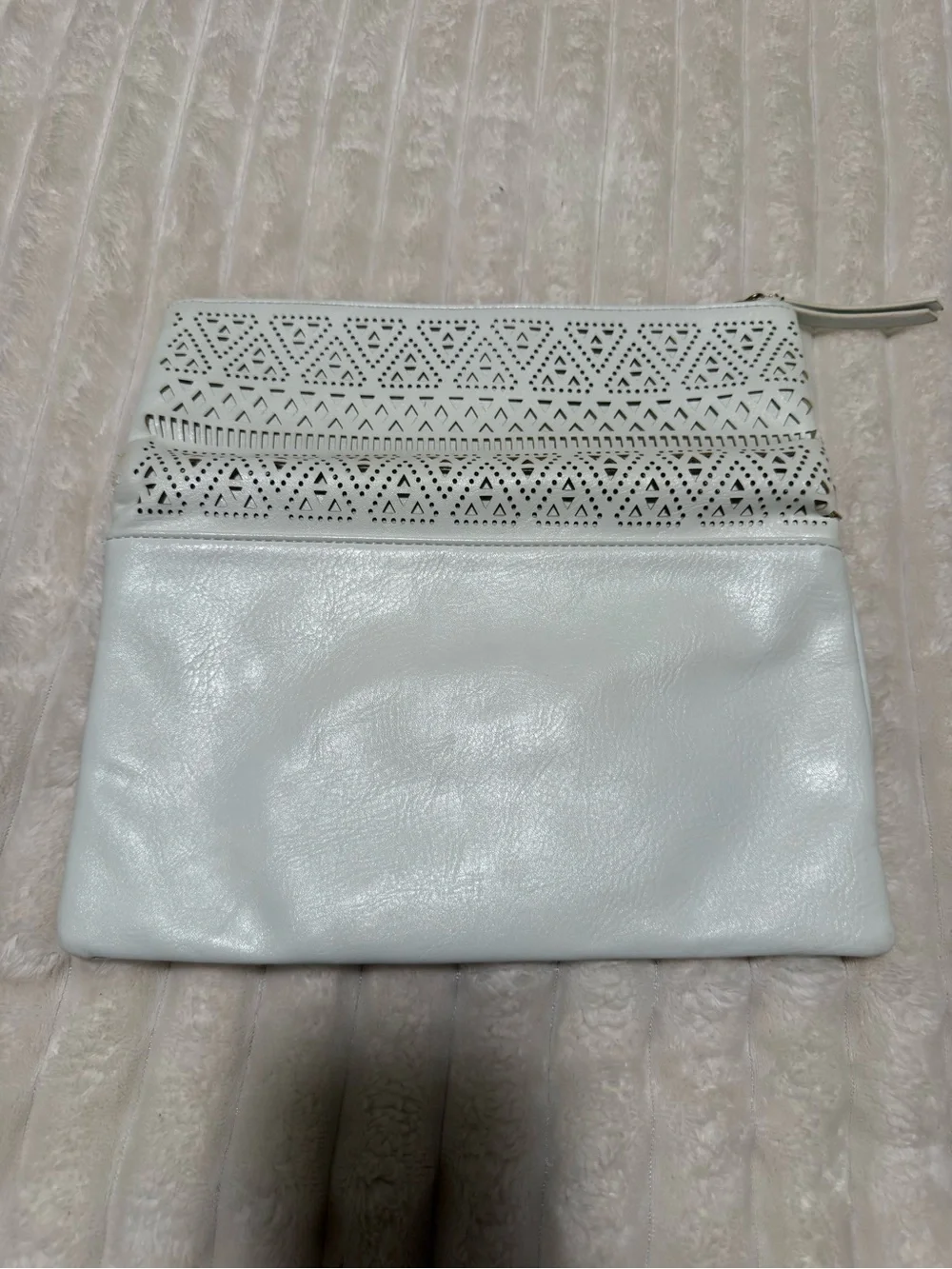 White Laser-Cut Fold-Over Clutch Bag